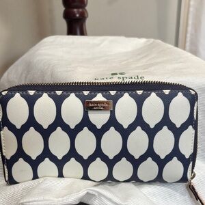 Kate Spade Navy Blue and White Patterned Wallet Lemon Collection